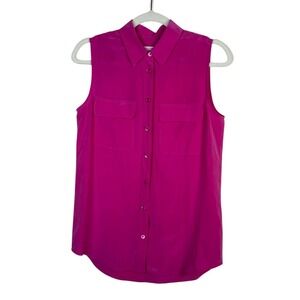 Equipment Femme Silk Sleeveless Button Up Tank Top Office Lightweight Pink XS/S